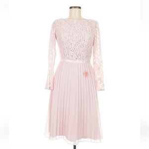 Chi Chi London Carlen Dress Pink Lace Open Back Long Sleeve Pleated Midi